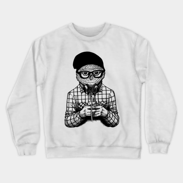 Cool Hipster Owl Crewneck Sweatshirt by ES427